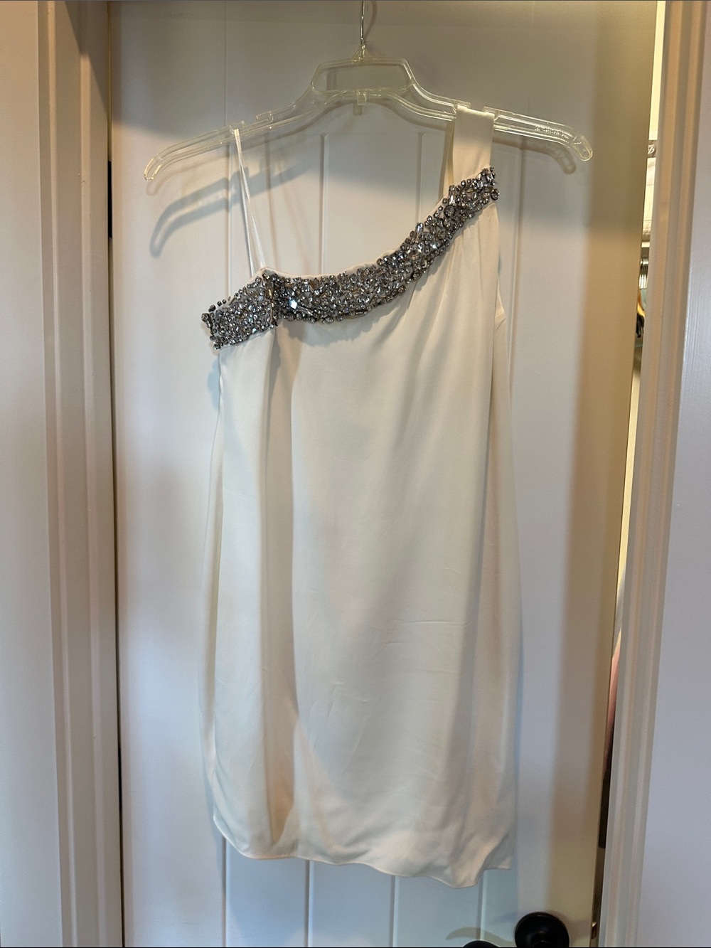 Robert Rodriguez Ivory One-Shoulder Dress with Silver Beading